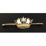 15ct gold Merchant Navy sweetheart bar brooch decorated with enamel and seed pearls. Approx weight