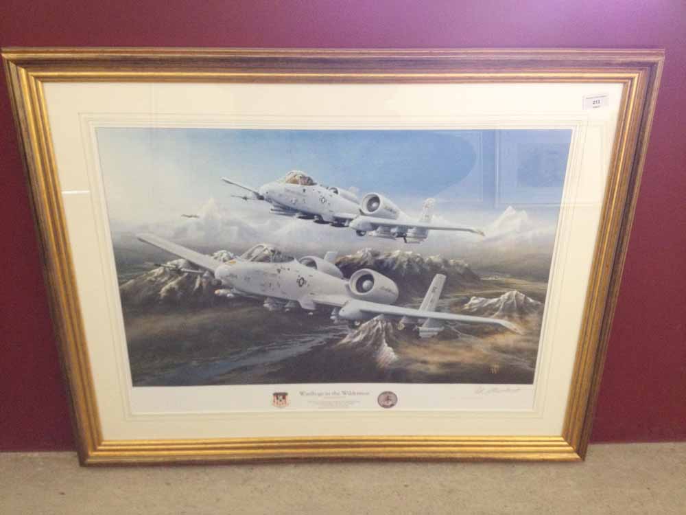 Framed and signed print 'Warthogs in the Wilderness' by Peter R Westacott. Depicting Michigan Air