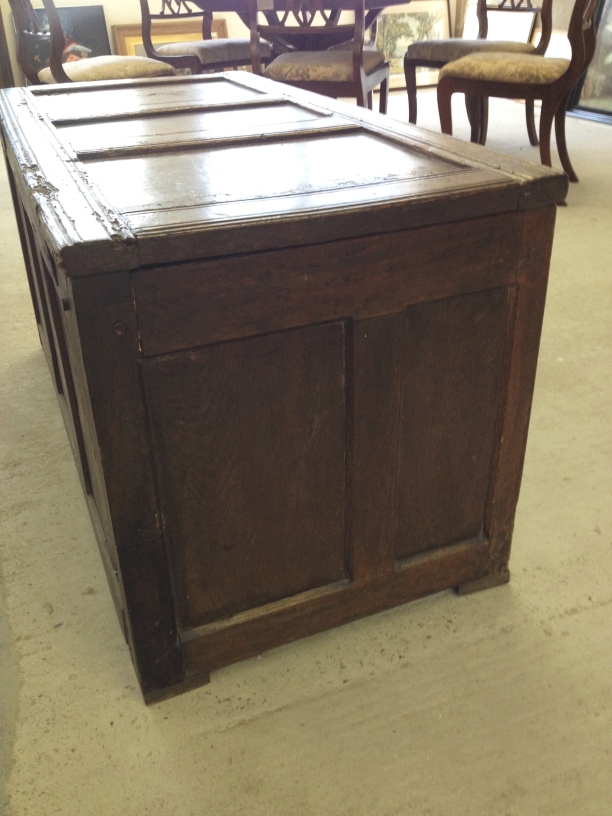 A 17th century antique oak coffer/blanket chest inscribed TC 1687. - Image 6 of 6