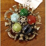 Scottish Miracle thistle brooch set with agate stones c.1950's