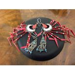 2 pairs of American Indian design silver earrings with semi-precious stones & beads.