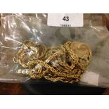 Bag of 9ct gold scrap jewellery, weight approx 48g.