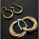 2 pairs of 9ct gold hoop earrings - total weight approx 2g