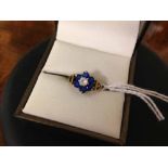 9ct HM gold ladies dress ring set with blue & white stones, size I