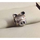 Pandora silver pig head charm - retired.