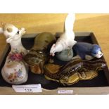 5 medium sized Szeiler animal figures including a hippo, lizard, chicken, seal, and a floral cow.
