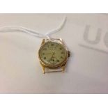 A Mosla ladies 18ct gold watch with 15 rubies in working order. Total watch weight approx 8.4g.