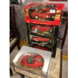 5 boxed Bburago 1:18 scale red Ferraris: F50 ('95), F40 ('87), 360 Modena ('99), 550 Maranello ('