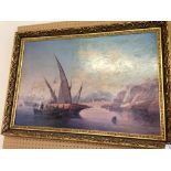 A gilt framed print by John Wilson Carmichael of a 19th century Mediteranean harbour scene, possibly