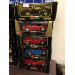 5 Bburago 1:18 model cars: Shelby Series 1 ('99), Chevrolet Corvette ('97), Bugatti EB110 ('91),