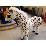 A large floor standing soft toy Skewbald horse. Approx 76cm (30") tall to top of head and 86cm (34")