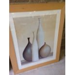 A large framed & glazed print of cases with light wood frame. 108 x 88cm.