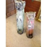 2 carved wooden cat garden ornaments.