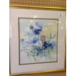 A framed & glazed print of thistles 49 x 46cm.