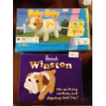 2 boxed Harrods battery operated soft toys - Roly Poly Calf & Winston the Bulldog.