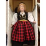 A boxed Icelandic Folklore Doll c1980s - Upphlutur costume by Schneider - mint condition.