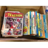 A quantity of 1970s Dandy & Beano annuals with comics to include COR!, Buster & Jet & TV Action.