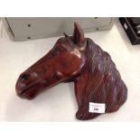 Achatit Handarbeit dark wood horses head wall plaque.