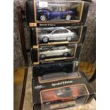 5 Maisto 1:18 scale model cars: Hummer, Jaguar S-Type, Jaguar X-Type, Dodge Concept, and Jaguar