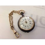 A 19th century ladies fob watch on 15ct gold chain (chain weight approx 2.7g), in working