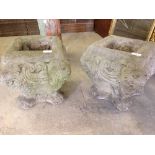 2 heavy concrete planters with lion decoration at each corner.