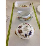 3 pieces of Royal Worcester Evesham dinnerware - gravy boat, oblong dish & small lidded serving