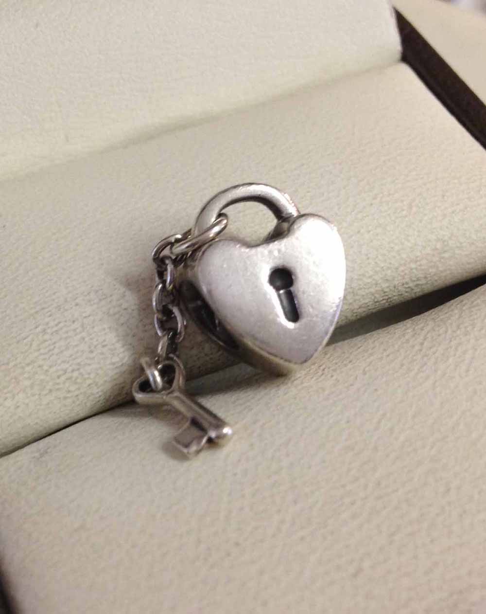 Pandora silver heart, lock & key charm.