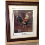 A framed & glazed print of a game cock 'Golden Duckwing' by Herbert Atkinson. 62 x 54cm.