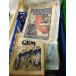 A box of vintage comics to include a 1929 'The Popular', 6 'The Gem' (1938-9) and a quantity of