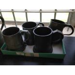 4 vintage pewter pint mugs to include Victorian examples.