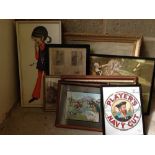 A quantity of paintings and prints to include 2 hunting prints.