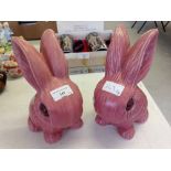 2 Sylvac large pink rabbits #1027. 21cm tall.