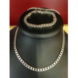 18" hallmark silver flat curb link chain necklace together with an 8" 925 flat curb link bracelet.