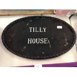 Cast iron oval house sign 'Tilly House' 56cm x 36cm