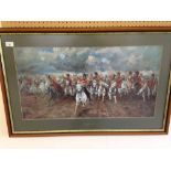 A framed & glazed military print 'Scotland for ever' the Scots Grey's cavalry charge at Waterloo