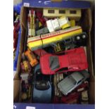 A box of mixed playworn diecast to include a Maisto red Lamborghini.