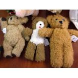 3 vintage teddies, one fully jointed.