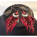 2 pairs of American Indian design silver earrings with semi-precious stones & beads.