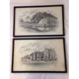 A pair of framed & glazed pencil sketches signed Hellings of Flatford Bridge & Cottage and