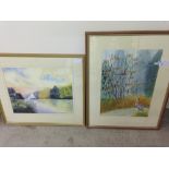 2 framed & glazed watercolours by James S. Beamish of a heron and a river scene. 64 x 49cm & 51 x