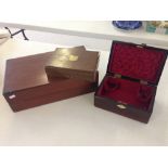 3 wooden boxes - a small Walker & Hall box, a jewellery box, and a brass cornered writing slope in