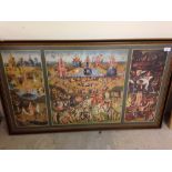 A large framed & glazed print of 'The Garden of Delights' by Hieronymus Bosch. 66 x 112cm.