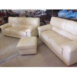 A JH Hicolity designer 3 piece suite in cream leather, comprising a 3 seater settee, a 2 seater