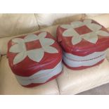 A pair of c.1950/60's red & grey leather pouffe's.