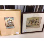 2 framed & glazed antique coloured prints Hearts of Oak benefit society and Two gentlemen of Verona