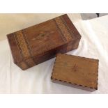 A vintage inlaid writing slope with an inlaid box in need of restoration.