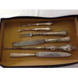 5 old silver handled items with a small RAF mess knife