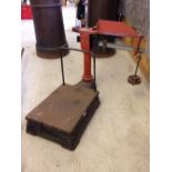 'The Viking' vintage red platform weighing scales, height approx 48cm/19" together with 2 weights.