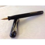 Black Hard Rubber Lever Filler Pen c1920s.Chased black hard rubber pen of unknown manufacture with