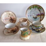 2 handpainted vintage Nippon trios together with a heavily gilded Noritake cup & saucer with